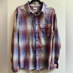 MEC Mountain Equipment Company  Ombre Plaid UV Protection button shirt Sz L